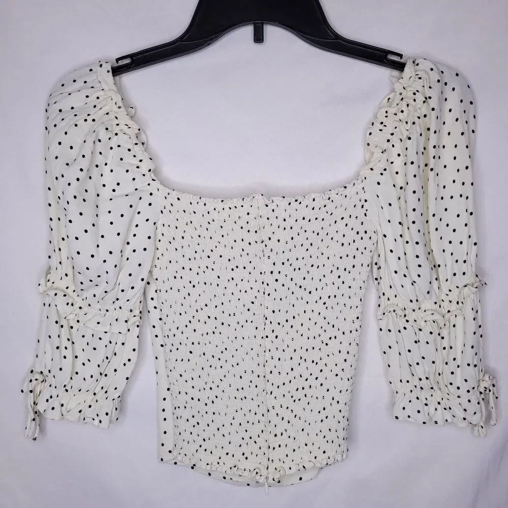 Reformation White Polka Dot Puff Sleeve Blouse